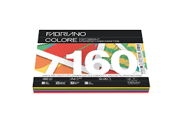 Carta A4 Fabriano Colore 160GR. 100FF. Tinte Forti 5 Colori Assortiti
