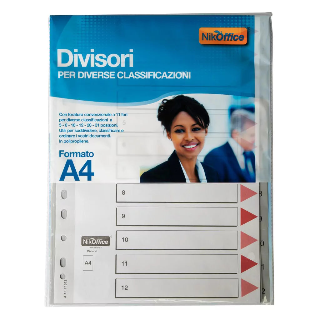Divisori A4 in Polypropylene Numerati 1/12 Tasti
