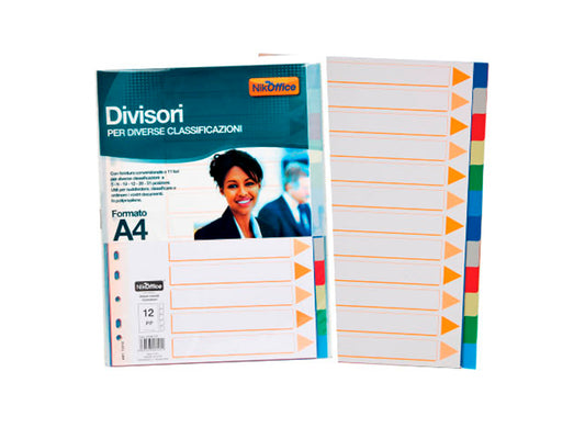 Divisori A4 in Polypropylene a 12 Tasti Colorati