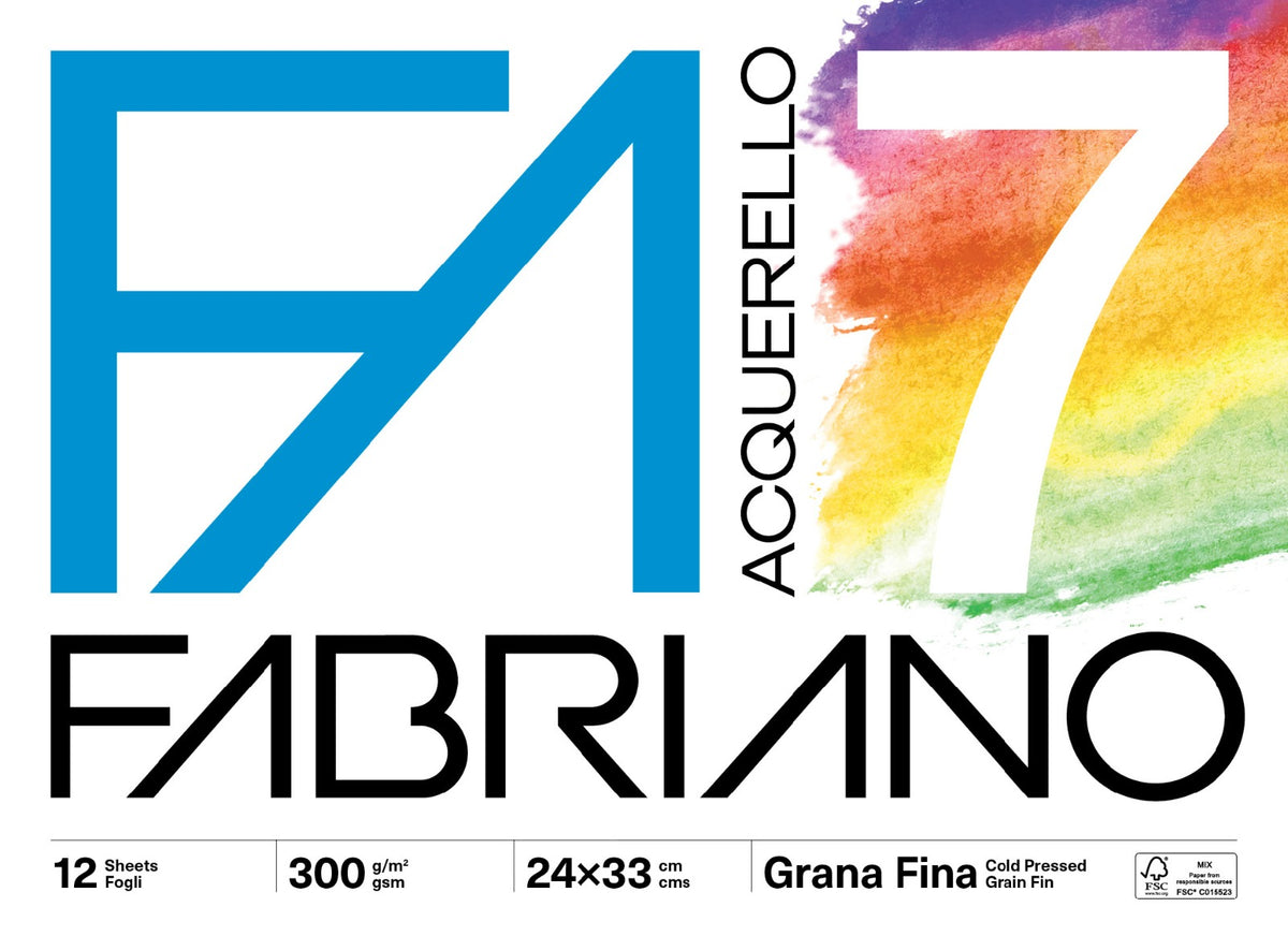 Blocco Fabriano 7 Acquerello 12 ff. 300 gr. Grana Fina