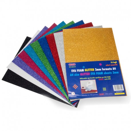 Fogli Eva 2mm 10FF. Glitter Assortiti in 10 colori
