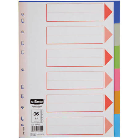 Divisori A4 in Polypropylene  Colorati 6 Tasti
